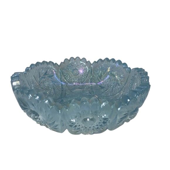 LG Wright Carnival Glass Dish 6.5” Iridescent Blue - Picture 1 of 6